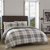Eddie Bauer Plaid Alder Plain Weave Comforter Sets, Full Queen, Grey, 3-те части