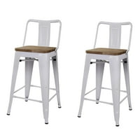 Дизайн група брояч Височина високи обратно метални столове с лека дървена седалка, лъскав бял, комплект от 2