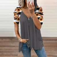 Amousazipper V-образен твърд цвят без презрамки с къс ръкав с голям размер тениски тениски ризи за жени