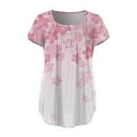 Pxiakgy тениски за жени женски върхове скриват тениски с къс ръкав на тонички бохемия лято Хенли сладък тениска облечени ежедневни блузи розови+xxl