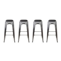 Дизайн група бар височина Метални табуретки без гръб с веган кожена седалка, метал, комплект от 4