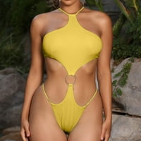 Новогодишни летни дрехи за жени, Axxd каишки Сълви цветни бикини бански костюми за плажове за клирънс Жълто 6