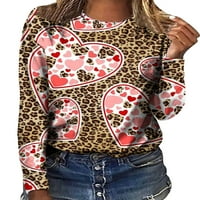 Voguele жени Tee Leopard Printed тениска с дълъг ръкав тениска Dailywear Pullover Fashion Tunic Blouse Style I 3XL