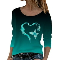 Жени с дълъг ръкав пуловер Топ градиент Любов принт Модна ежедневна тениска