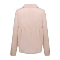 Apepal Women's Fashion Solid Linen Button Lapel Lap Long Long Relats Тениска блуза върхове розово s
