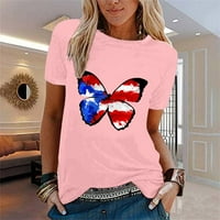 Женски модни тениски жени Небрежни независимост Ден флаг отпечатък тениска с късо ръкав риза свободни блузи върхове