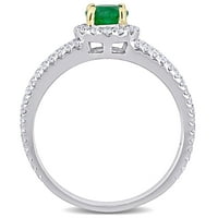 Миабела Дамски Каратов Изумруд каратов диамант 14-каратов двуцветен Златен Сплит-джолан пръстен