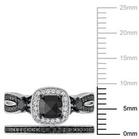 Миабела Дамски 1-КТ черен и бял диамант Сплит джолан сватбен пръстен комплект в Стерлингово Сребро