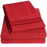 Сладка домашна колекция серия спално бельо-Екстра мек микрофибър дълбок Джобен комплект-червено, двойно хл
