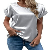 Тениска с авамо дами тениска от тениска с къс ръкав летни върхове жени свободни пуловер плажен туника блуза светло сиво m