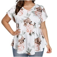Daqian Clearance ризи за жени модна жена Причинно-v-образно вещество солидна печат блуза с къс ръкав тениска летни върхове дамски