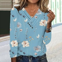 Диеголд ризи с дълъг ръкав за жени ежедневни v туника на врата тениска хлабав пуловер солиден бутон плюс размер блуза върхове