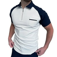 Лабакиха поло ризи за мъже Мъжки небрежен цип спускане на яка блуза ръкав сплайс джобни поло риза бяло
