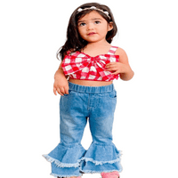 Coduop Kids Thddler Baby Girls Clothes Set Love Levelecess Camisole Crop Top Flared дънки 1-6 години
