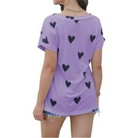 Yskkt дамски сърдечен печат с тениски с тениски за летни небрежни меки топове с къс ръкав
