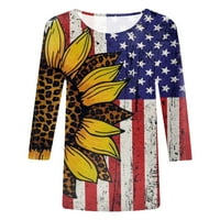 Клирънс върхове за женски ръкав отпечатани блузи Деня на независимостта Жени разхлабени кръгли деколте блузи, жълти, S
