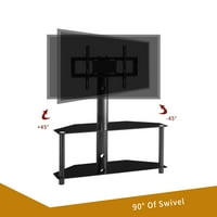 Аукфа метал въртящ етаж стойка за телевизор, Модерен 2-слой закалено стъкло ТВ шкаф за 32-55 плосък или извит екран телевизори,