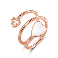 Пиермонт бял емайл сърце нарязани вихър пръстен в 18К розово злато наслагване