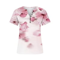 Графични тениски за жени модерни ретро флорални градиент на печат Цветна туника Топ ежедневни облечени блузи с копчета