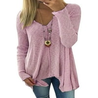 Жени тениска v Врат тениска солиден цвят тройник дами ежедневни пуловерни дрехи върхове розово 5xl
