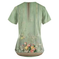 Royallove дамски ризи плюс размер ретро цвете отпечатан скраб работещи униформени върхове за жени кръст v-образно деколте с къс ръкав забавни тениски работно облекло с