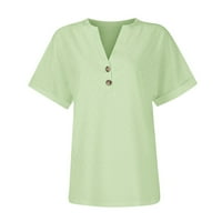 Qwertyu дамски работни ризи Лято бутон UP Eyele Жени Небрежни блузи Размер XL V Врат Кратки ръкави Топс Сладки тениски за жени дребни зелени m