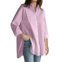 Тениски Sunhillsgrace за жени блуза солидна горна горна ръкавска екипаж на шията блуза разхлабен размер бутон за жени плюс ежедневна риза тениска горна блуза