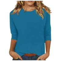 Mlqidk дължина ръкави дамски върхове памучни жени върхове crewneck сладки ризи ежедневни печат модерни върхове тениска лятната блуза, синя s