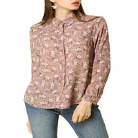 Уникални изгодни предложения Дамски дълъг ръкав копче надолу тъп флорална риза отгоре