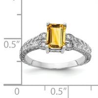 Първичен Златен карат Бяло Злато 7х смарагд шлифован цитрин и ААА диамантен пръстен