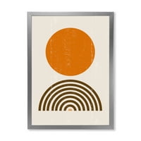 Дизайнарт Абстрактен минималистичен дъга и оранжево слънце и модерен арт принт