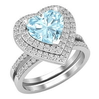 DazzlingRock Collection Heart Aquamarine & Round White Diamond Double Halo годежен пръстен за жени в 10K бяло злато, размер 8