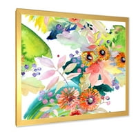 Витални диви пролетни листа и диви цветя в рамка живопис платно Арт Принт