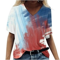 Ханас оглавява женската модна небрежна свободна независимост ден щампа с къс ръкав v тениска на шията отгоре синьо m