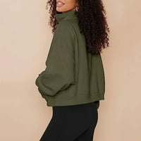 Женски цип качулки твърди цвят небрежни върхове на пуловери в големи размери суитчър с половин цип стойка яка суичъри Ag размери