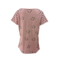 Женски върхове дамски тениски с форма на сърце с цип декорация v шия къси ръкави свободни върхови розови l