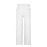 Мъжки памучни и ленени панталони еластична талия, смесена дишаща комфортна мека плаж ежедневни панталони с джобове бял клирънс
