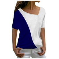 Женски темперамент V-образен разтворен геометричен принт с тениска с къс ръкав Топ женски върхове Сини xxxl
