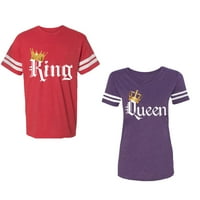 King & Queen Color Unise двойка, съвпадаща тениска в стил памучна фланелка, контрастиращи ивици на ръкави