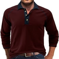 Lumento men блуза с дълъг ръкав поло копчета за риза върхове мъжки ежедневни тениски Атлетична ревера врат тий вино червено L