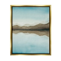 Ступел индустрии езерни планини отражение пейзаж живопис металик злато плаваща рамка платно печат стена изкуство, дизайн от Грейс Поп
