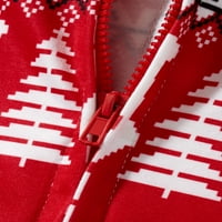Franhais Christmas Family Pajamas Matching Set Deer Bear Print с дълъг ръкав с цип с качулка с качулка Loungewear Soft Sleybear