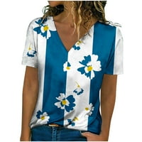 Wenini дамски блузи и върхове облечени къси ръкав v-образен флорален принт летни сладки ризи ежедневни леки свободни прилепнали