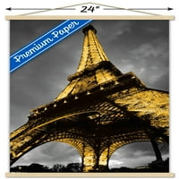 Айфеловата кула - светлинен плакат за стена с дървена магнитна рамка, 22.375 34
