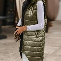 Pxiakgy жилетка за жени с качулка с дълга жилетка зимен без ръкави цвят цвят на външно якета на кардиган кафе + САЩ: 4