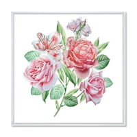 Пролетни Цветя Алстромерия Розови Рози В Рамка Живопис Платно Изкуство Печат