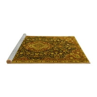 Ahgly Company Machine Pashable Indoor Rectangle Medallion Yellow Traditional Area Cugs, 2 '3'