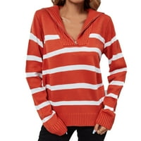 Пуловери на Symoid Pullover за жени- пуловер с дълъг ръкав Небрежно V-образно капка рамо рамо с плетени суичъри, за есента на пролетта зима оранжево м