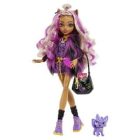 Monster High Clawdeen Wolf Fashion Doll с лилава жилава коса, аксесоари и куче за домашни любимци