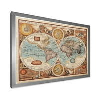 Дизайнарт' винтидж карта на света осми ' винтидж рамка Арт Принт